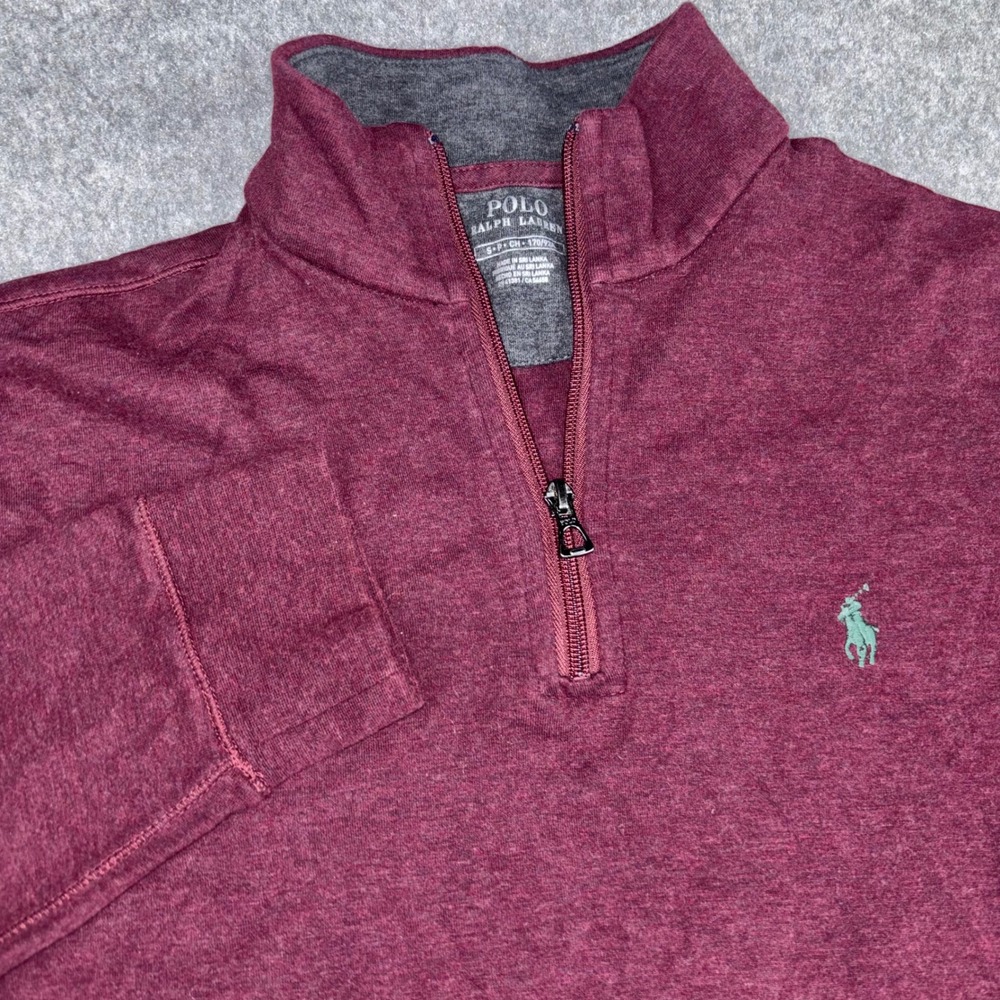 Polo Ralph Lauren Quarter Zip Pullover Mens Small Burgundy Heather Cotton Logo